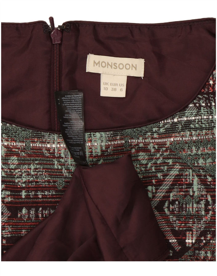 Vestido feminino Monsoon Shift UK 10 pequeno geométrico multicolorido