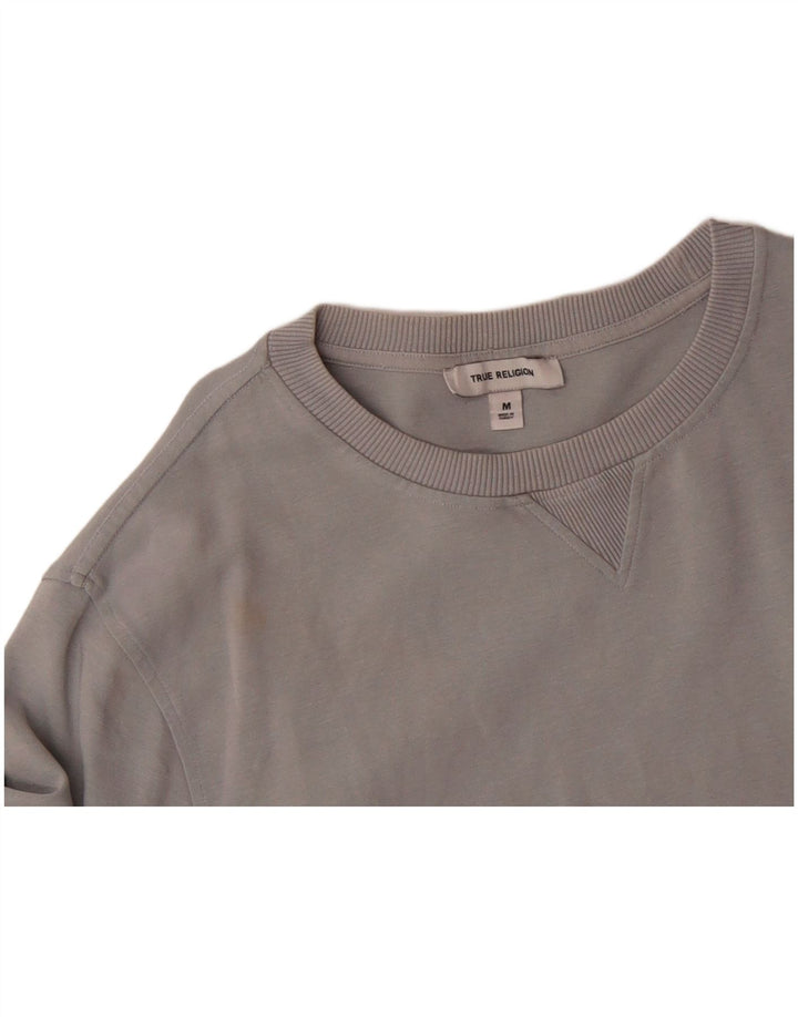 TRUE RELIGION Suéter masculino de algodão cinza médio