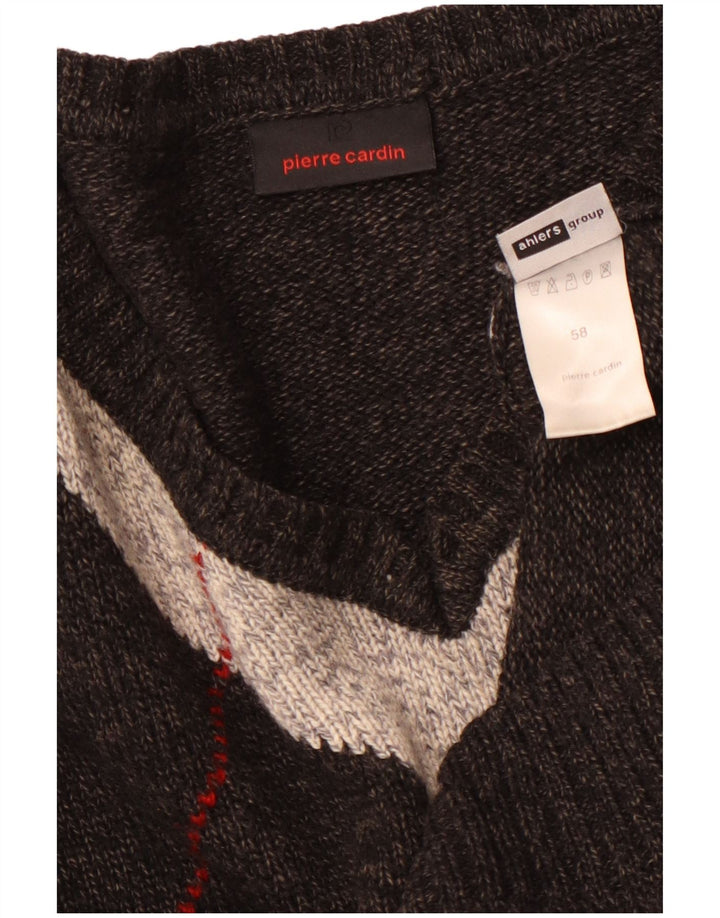 PIERRE CARDIN Suéter masculino com decote em V IT 58 2XL cinza Argyle/Diamante