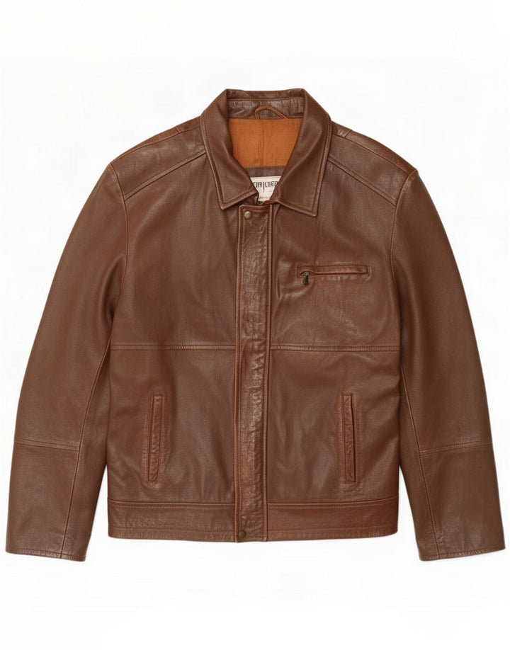 Jaqueta de couro masculina Michel IT 56 3XL Marrom