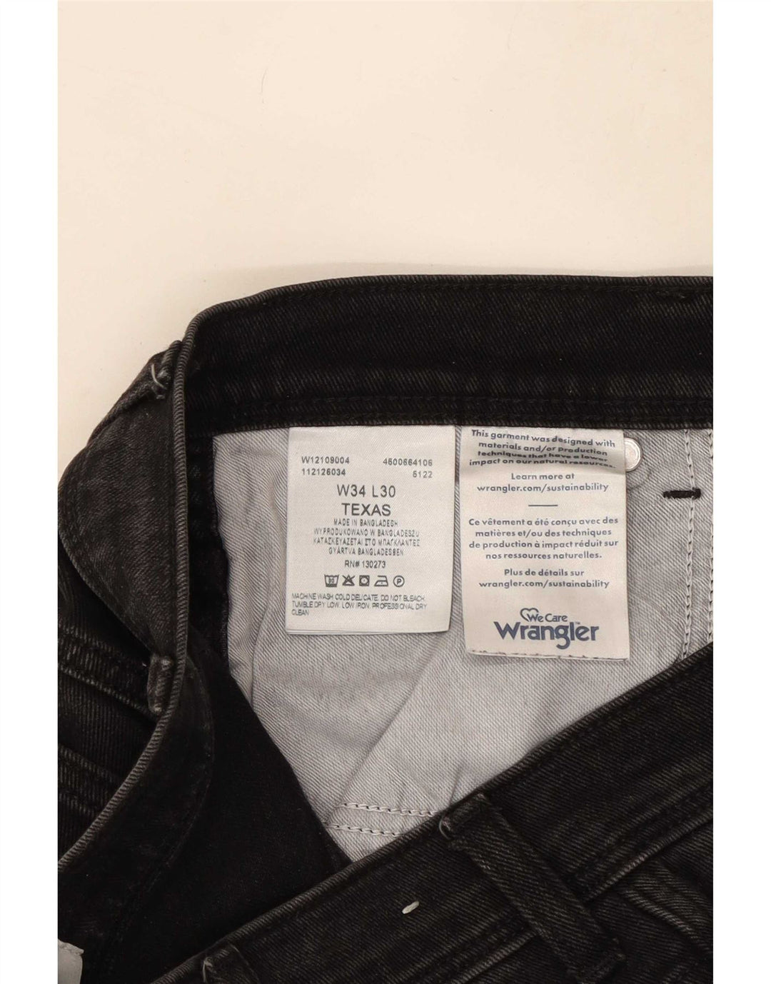 Wrangler Masculino Texas Straight Jeans W34 L30 Algodão Preto