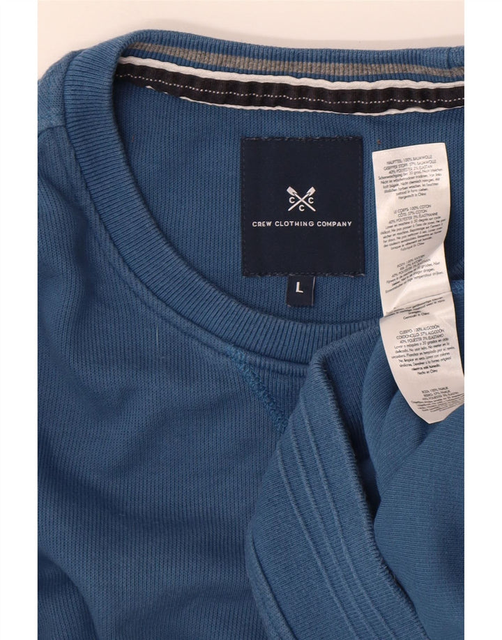 Crew Clothing Mens Suéter com gola redonda grande algodão azul