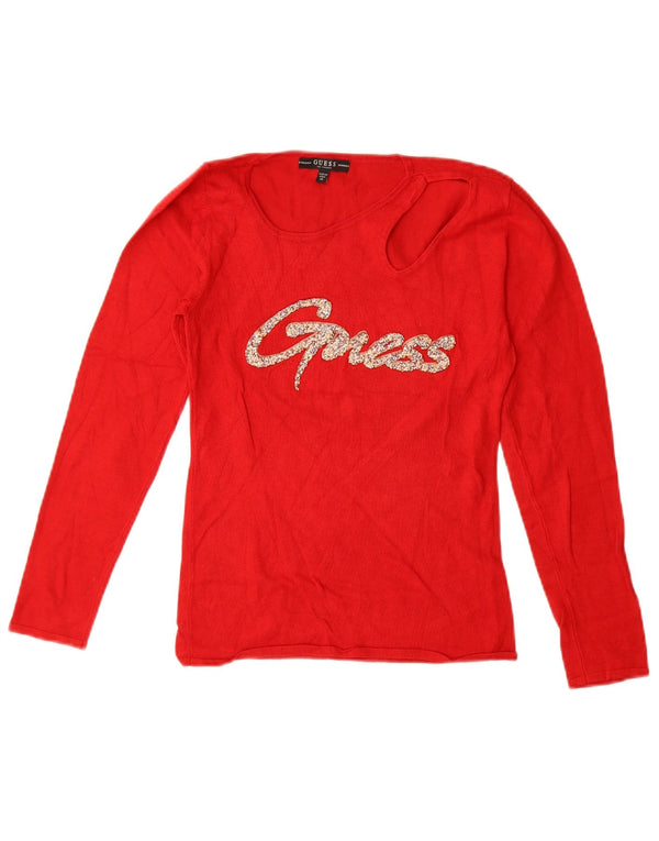 Top gráfico feminino Guess manga comprida UK 6 XS vermelho