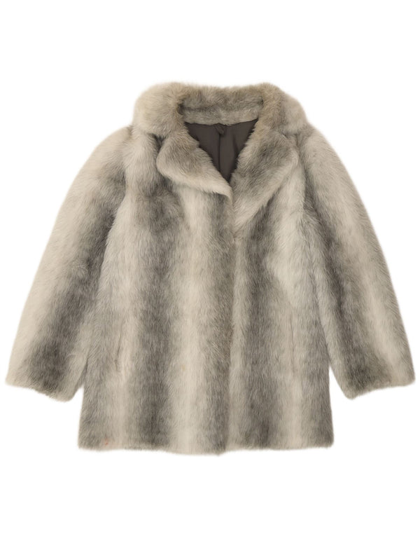 Sobretudo feminino VINTAGE de pele sintética UK 12 Modacryl médio listrado prateado