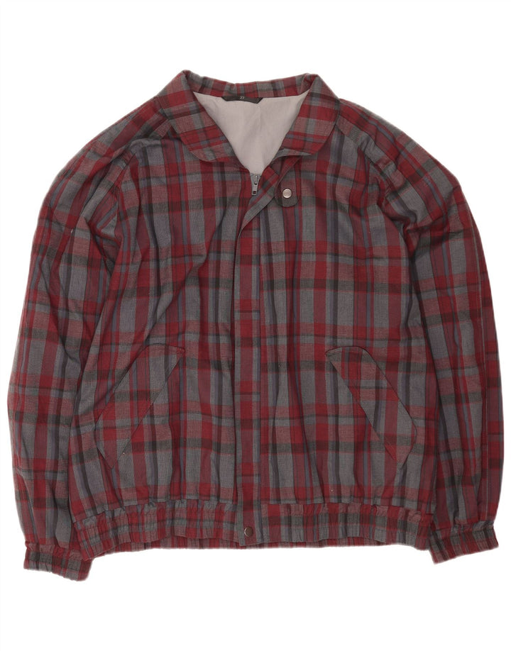 Jaqueta bomber masculina vintage UK 42 XL poliéster xadrez vermelho
