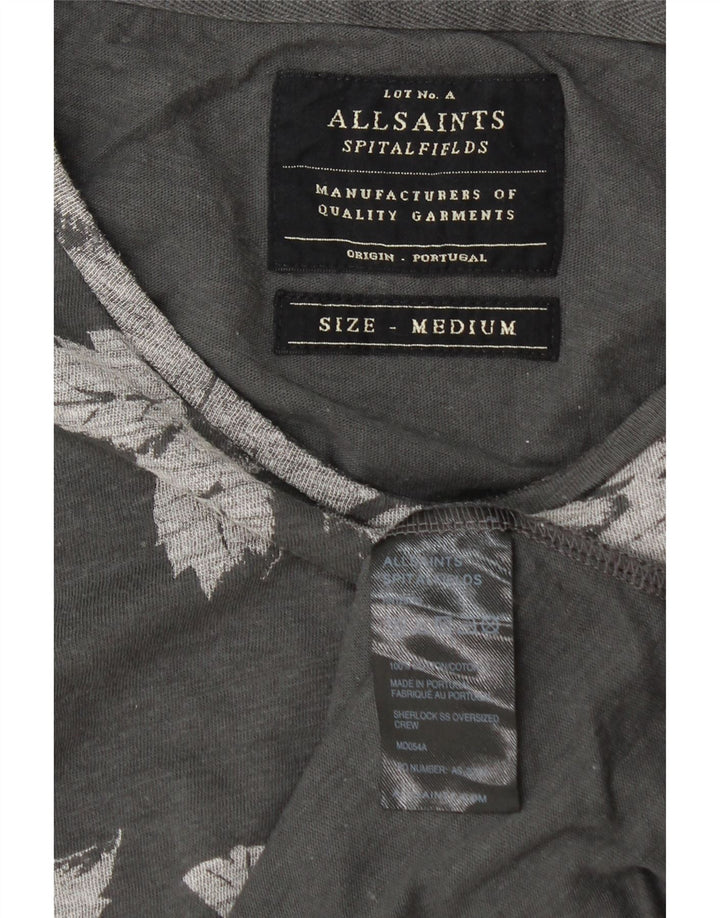Camiseta masculina All Saints Top cinza médio floral algodão