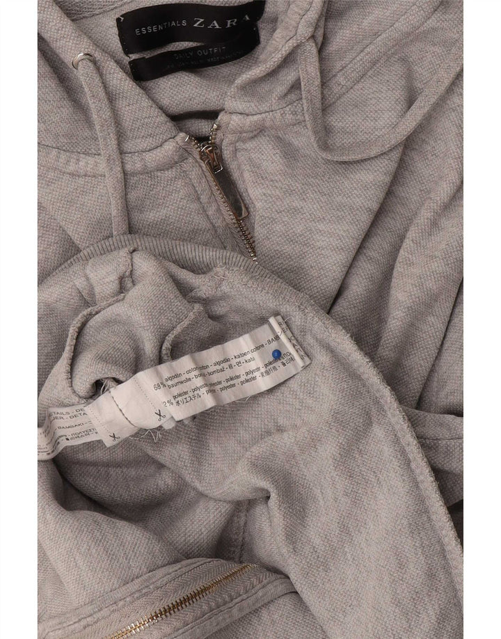 Zara Suéter feminino com capuz e zíper Reino Unido 12 algodão cinza médio