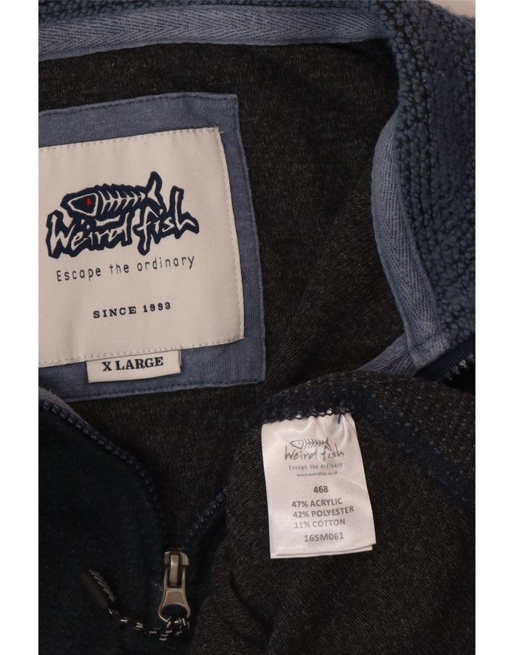 WEIRD FISH Suéter masculino com zíper e gola em bloco XL azul marinho