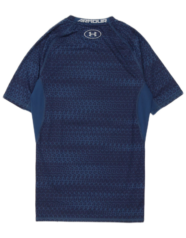 Camiseta masculina Under Armour Heat Gear Top Médio Azul Marinho Geométrico