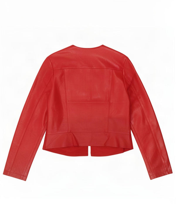 Zara Womens Crop Faux Leather Jacket UK 12 Médio Poliéster Vermelho