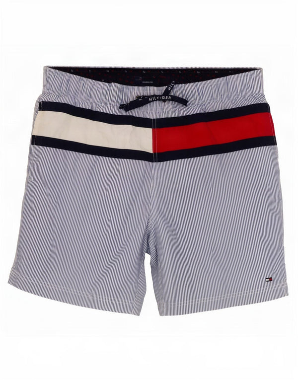 Shorts de natação masculino Tommy Hilfiger gráfico médio azul risca de giz algodão