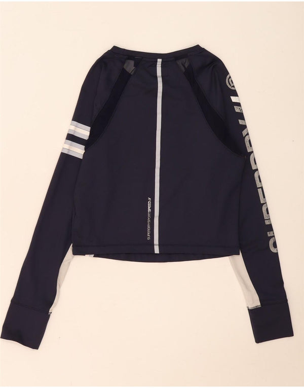 Top gráfico feminino Superdry manga comprida UK 12 bloco colorido azul marinho médio