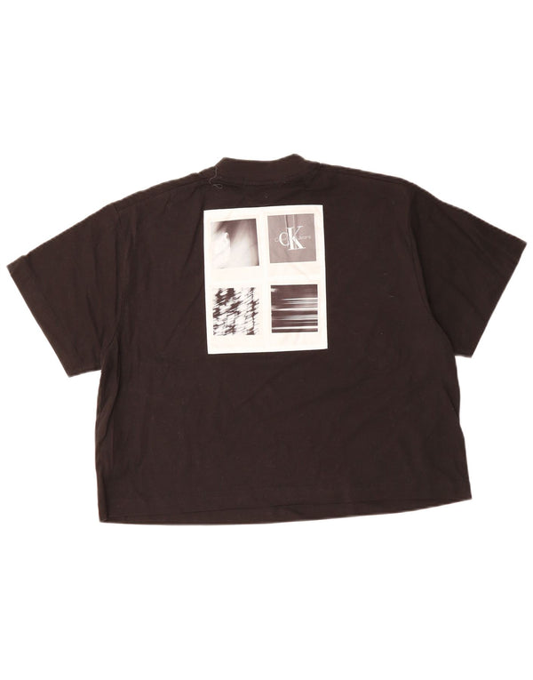 CALVIN KLEIN Camiseta Feminina Oversized Crop Graphic Top Reino Unido 10 Pequena Preta