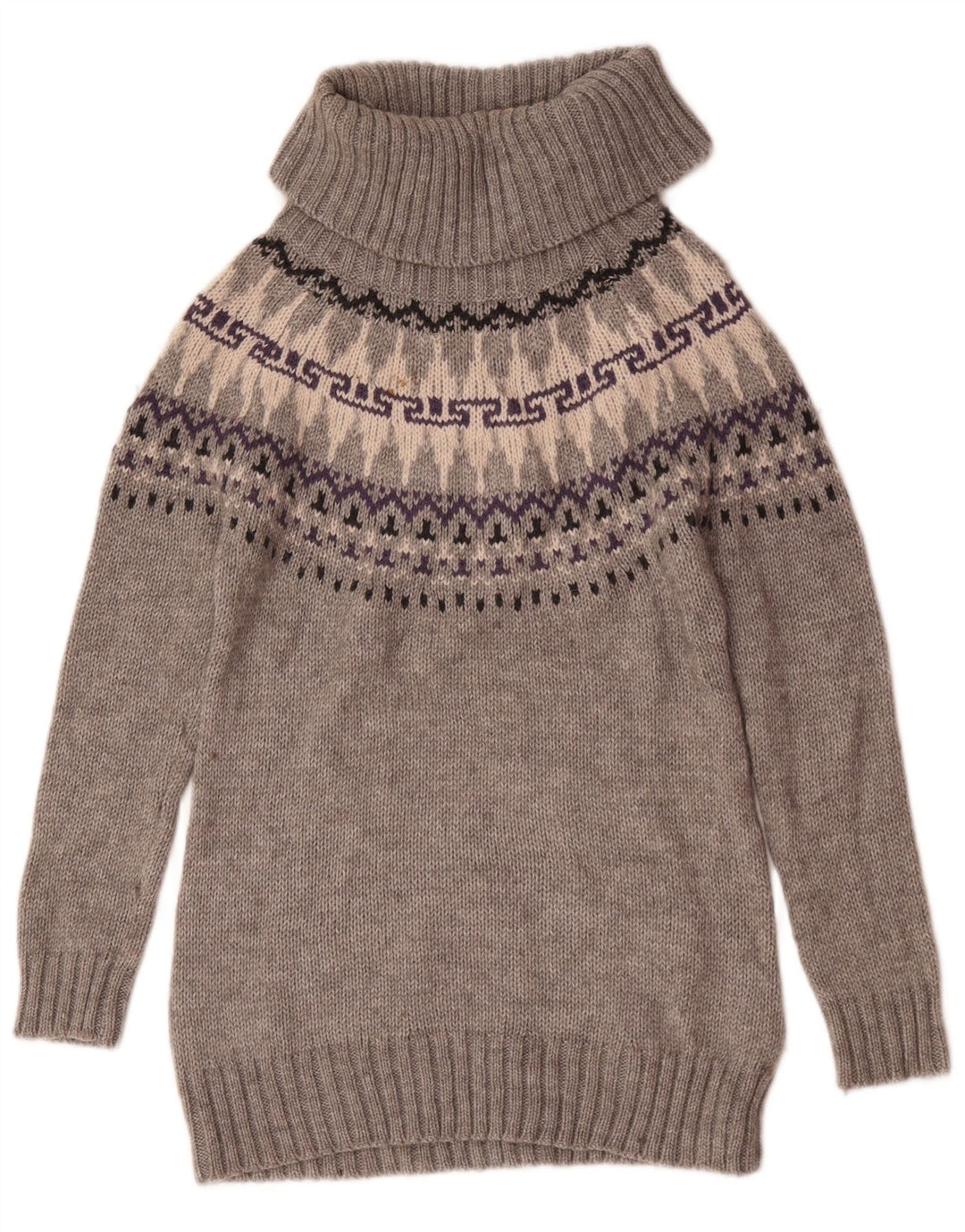 Suéter feminino Marks & Spencer com gola redonda Reino Unido 12 cinza médio Fair Isle