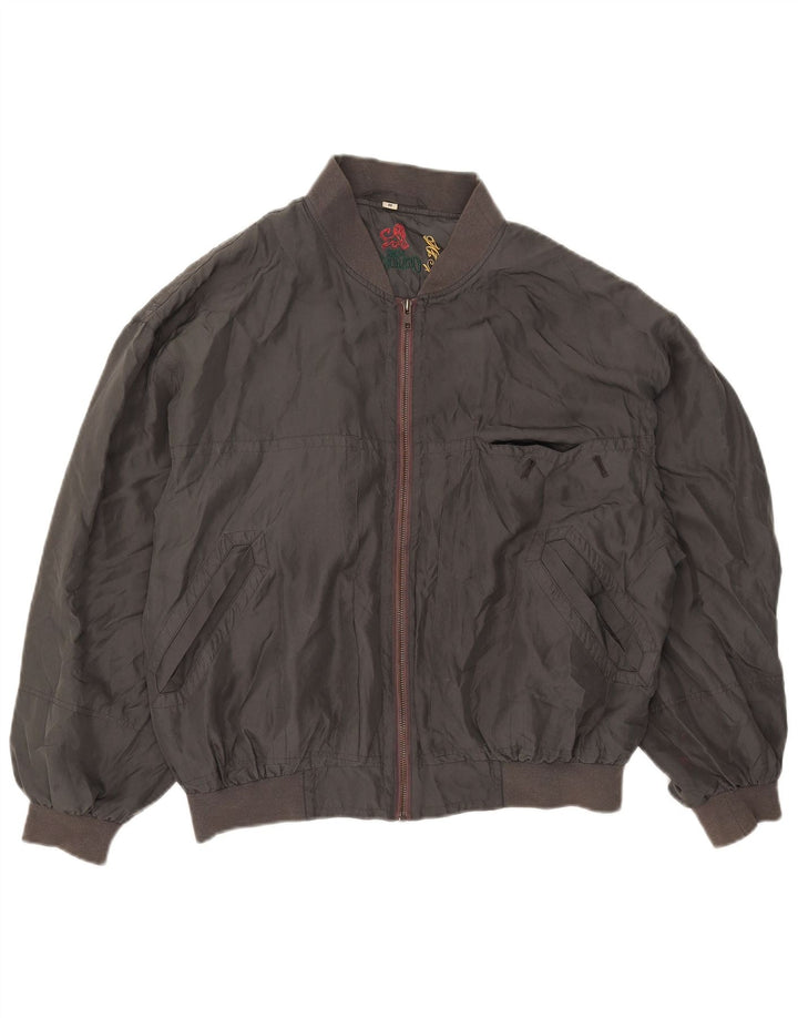 Jaqueta bomber masculina vintage UK 38 seda cinza médio
