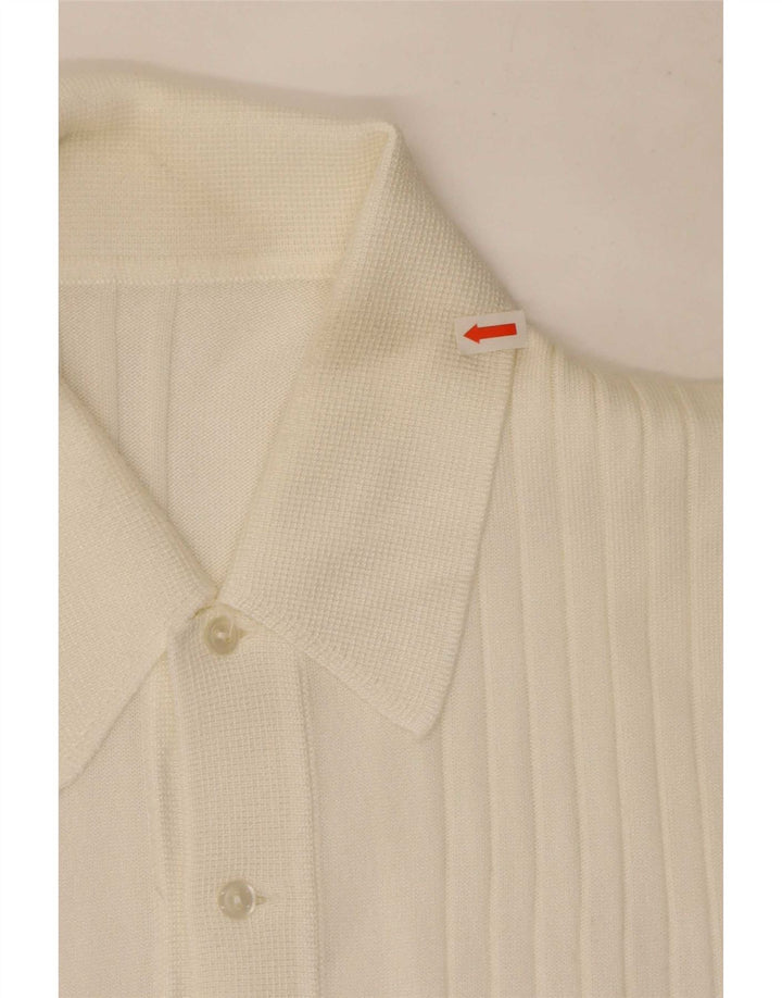 Suéter masculino vintage de manga curta com gola polo e branco médio