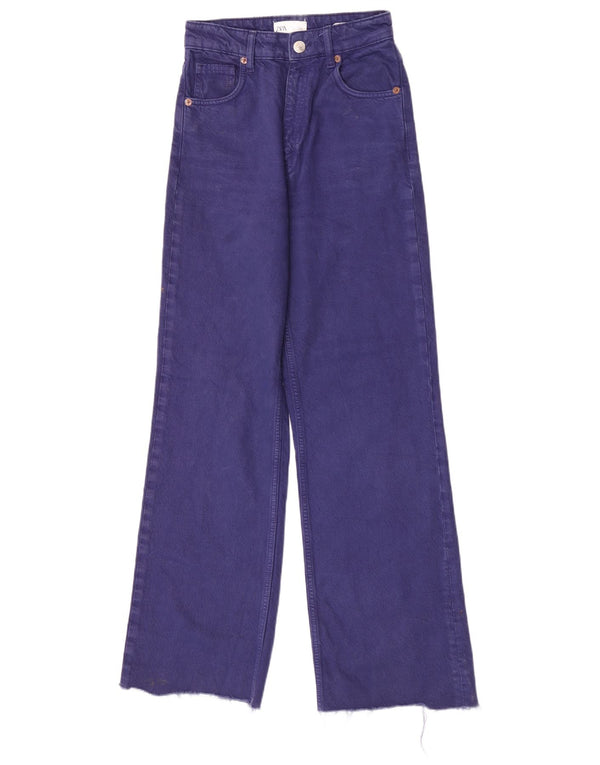 Calça jeans feminina Zara com perna larga EU 34 2XS W24 L32 algodão roxo
