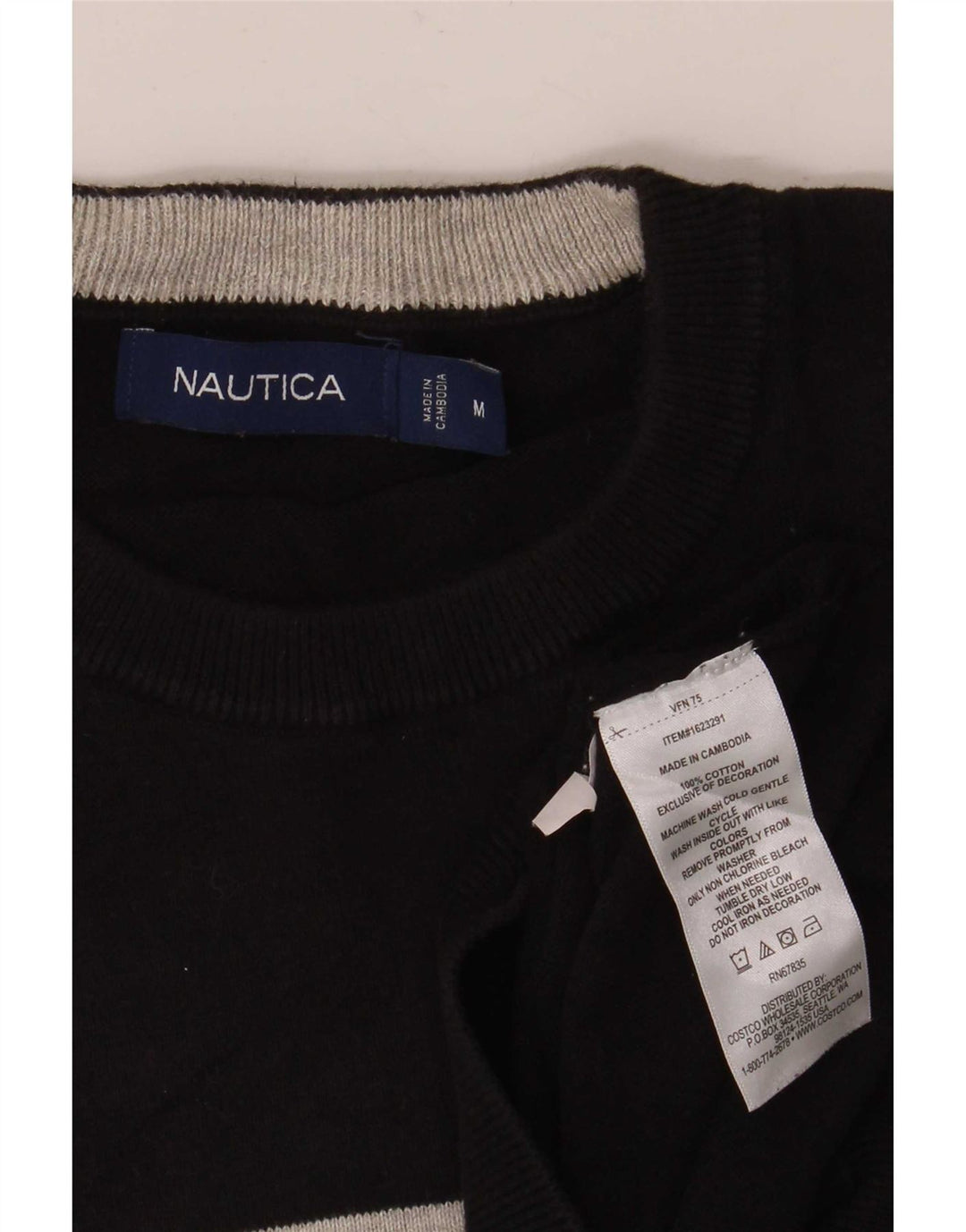 Suéter masculino Nautica com gola redonda, algodão listrado preto médio