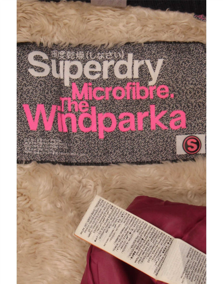 Jaqueta feminina Sherpa Parka com capuz Superdry Reino Unido 10 poliéster azul marinho pequeno