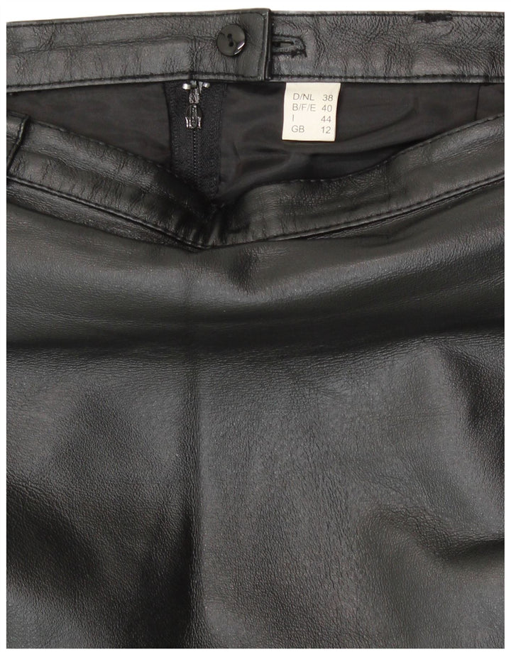 Saia lápis feminina vintage de couro Reino Unido 12 médio W28 couro preto