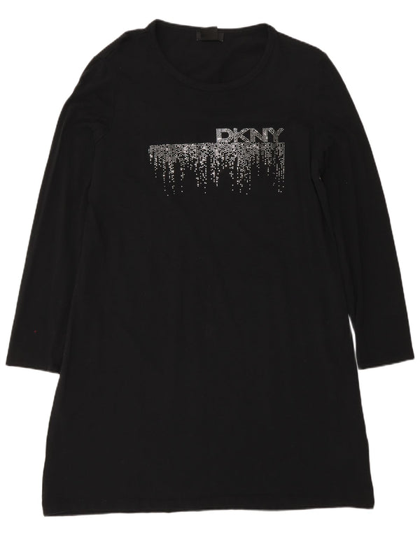 Dkny Vestido feminino estampado de manga comprida Reino Unido 18 XL algodão preto