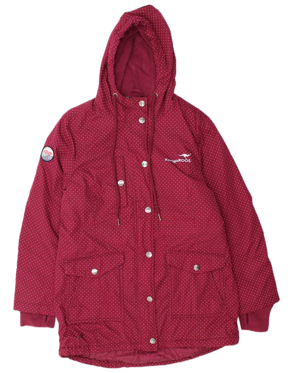 Kangaroos Womens Hooded Windbreaker Coat UK 18 XL Maroon Spotted Polyester