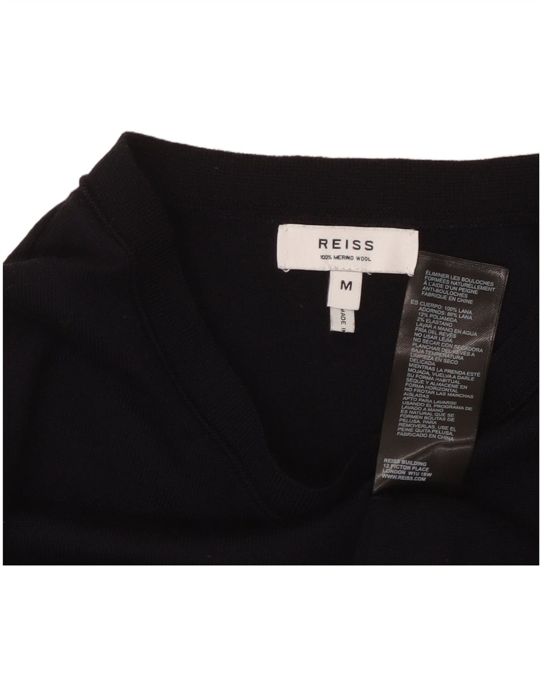 Suéter feminino REISS com gola canoa Reino Unido 12 lã azul marinho médio