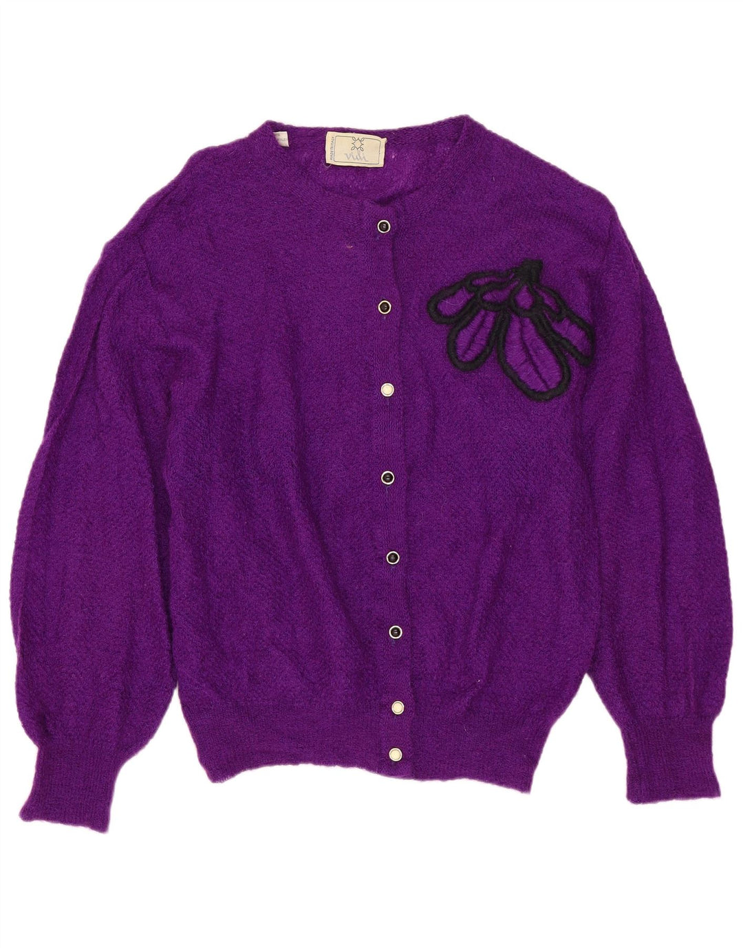 Suéter cardigã feminino VINTAGE Reino Unido 12 nylon roxo médio