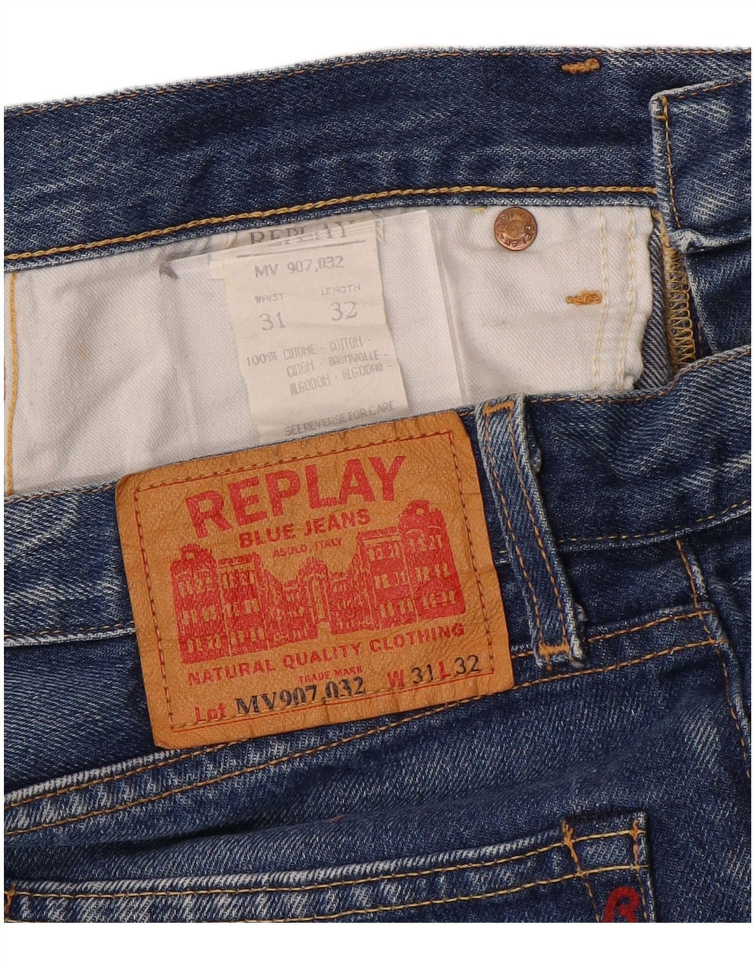 REPLAY Jeans masculino de perna larga W31 L32 algodão azul