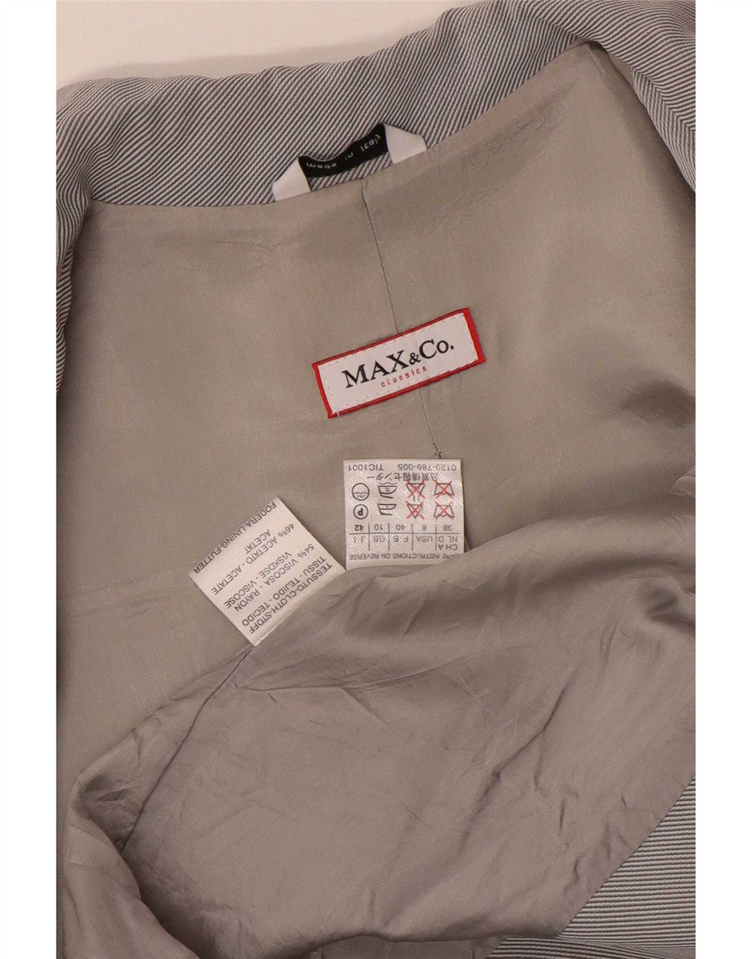 Jaqueta blazer feminina Longline com 3 botões da Max & Co. UK 10 Viscose cinza pequena