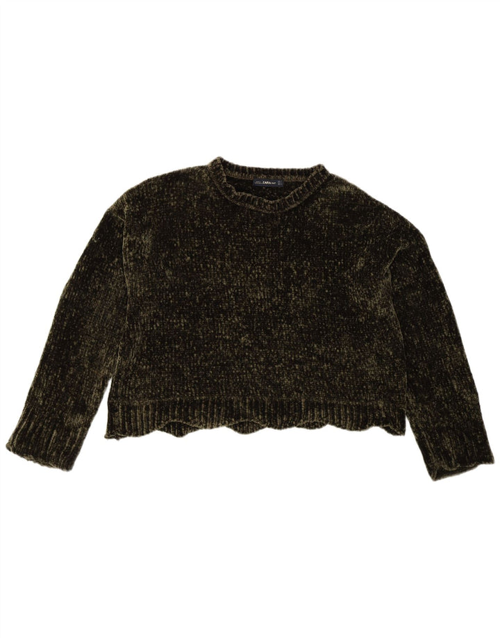 Zara Suéter feminino oversized com gola canoa Reino Unido 10 pequeno poliéster cáqui