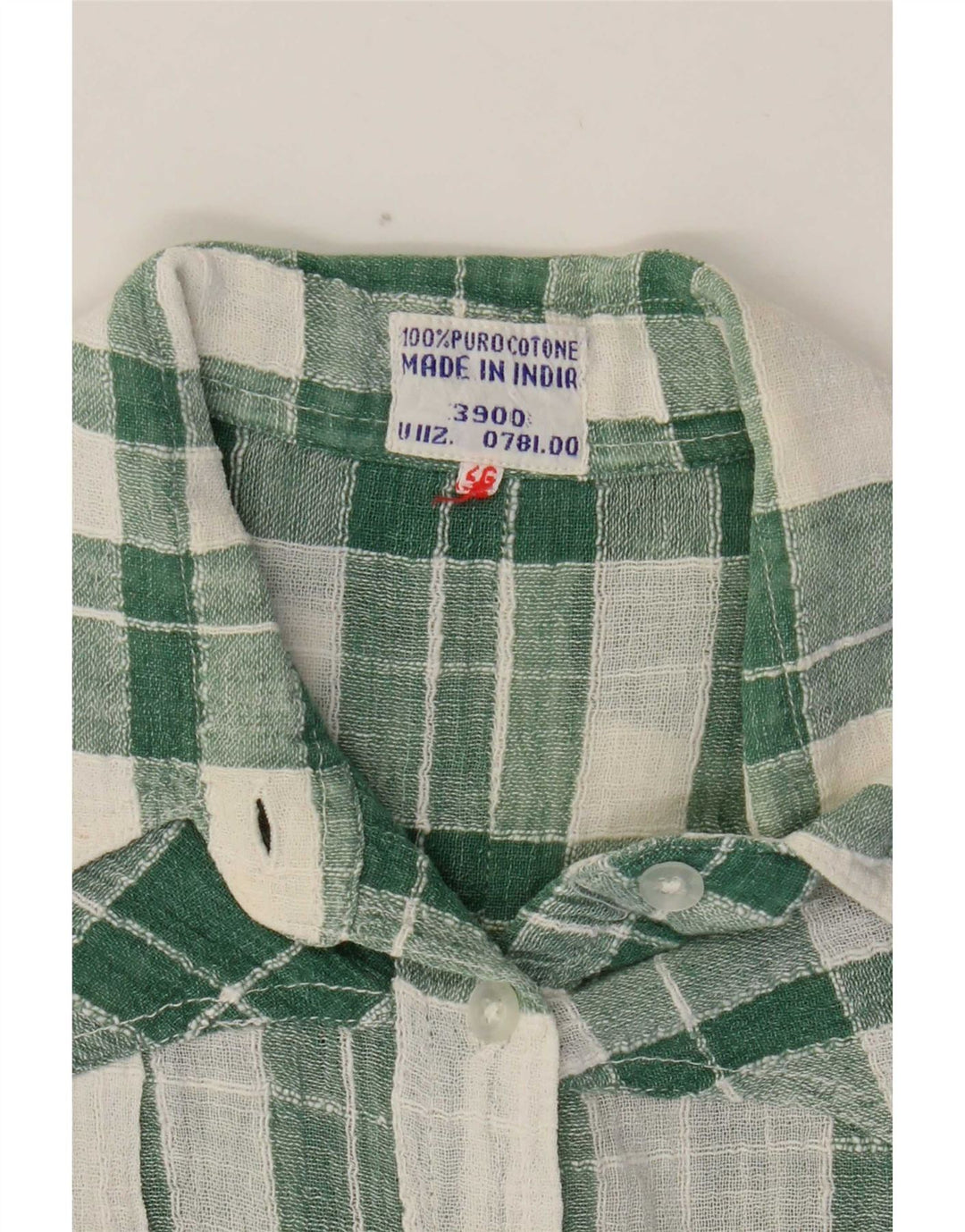 Camisa feminina vintage Reino Unido 14 algodão xadrez verde médio