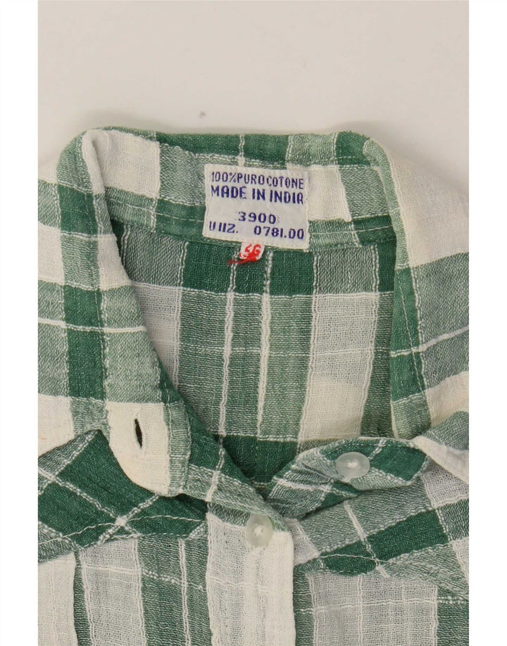 Camisa feminina vintage Reino Unido 14 algodão xadrez verde médio