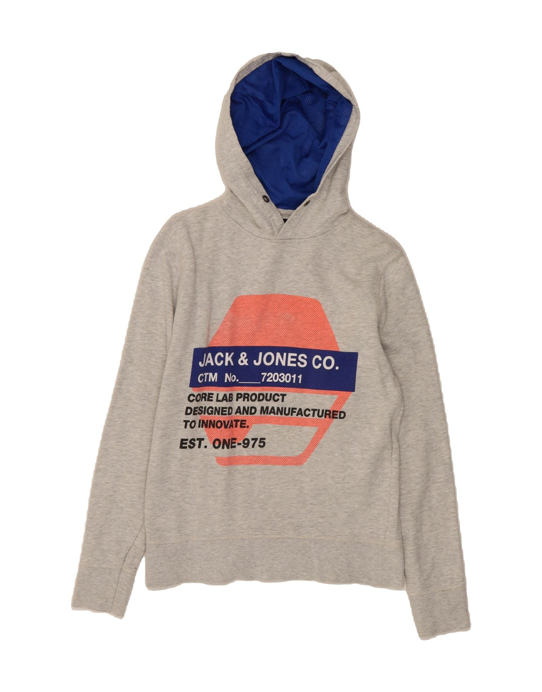 JACK & JONES Mens Graphic Hoodie Jumper Small Grey Cotton Vintage Jack & Jones and Second-Hand Jack & Jones from Messina Hembry 