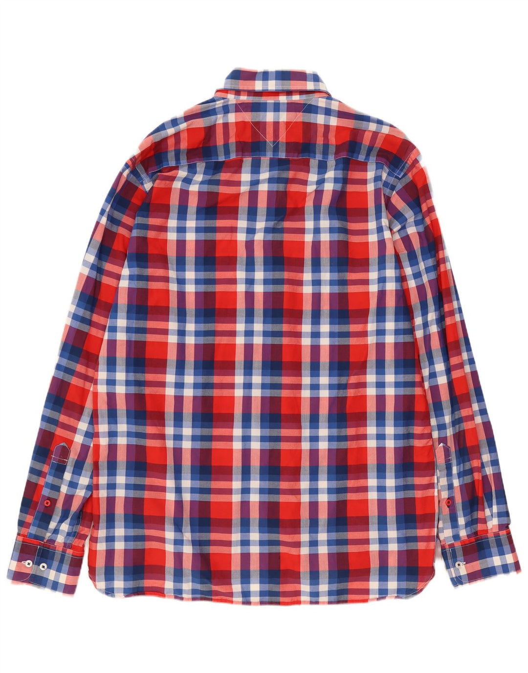 Camisa masculina Tommy Hilfiger Custom Fit grande algodão xadrez vermelho