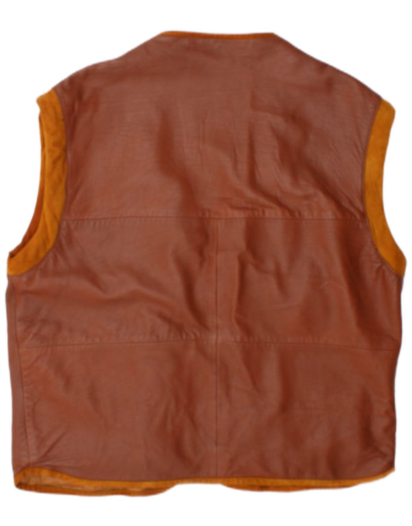 Colete utilitário de couro masculino vintage UK 42 XL marrom