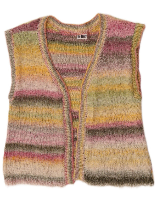 Suéter cardigã feminino vintage sem mangas UK 14 médio multicolorido