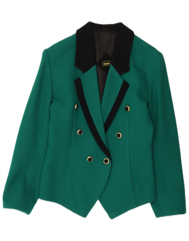 Jaqueta blazer feminina vintage com peito duplo Reino Unido 14 verde médio