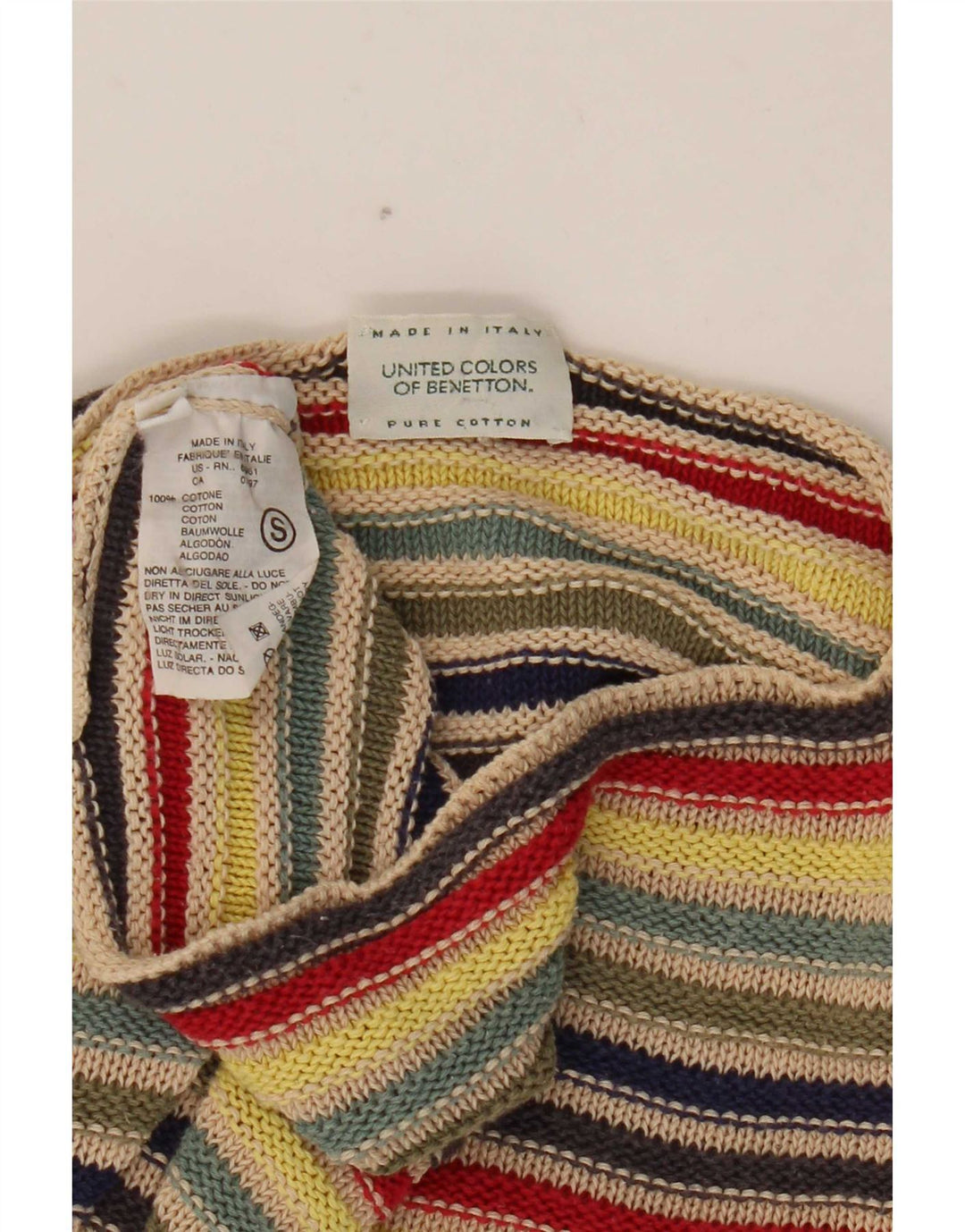 Suéter feminino Benetton com gola canoa UK 10 pequeno multicolorido