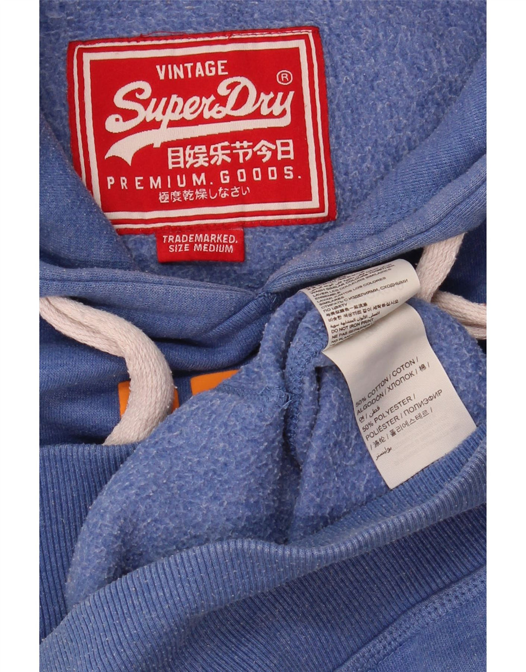 Suéter Superdry masculino com capuz gráfico azul médio algodão