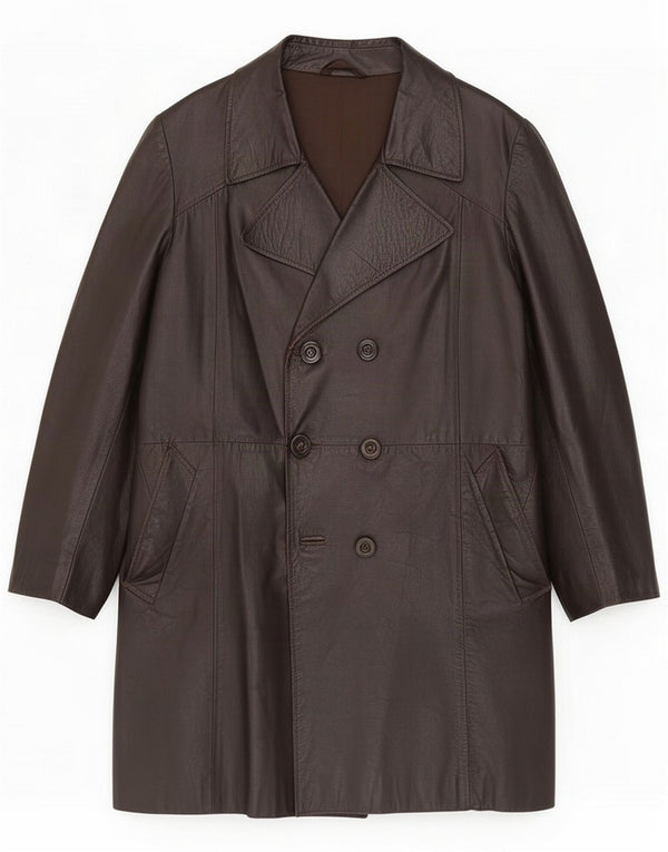 Casaco de couro masculino vintage com peito duplo UK 36 Marrom pequeno