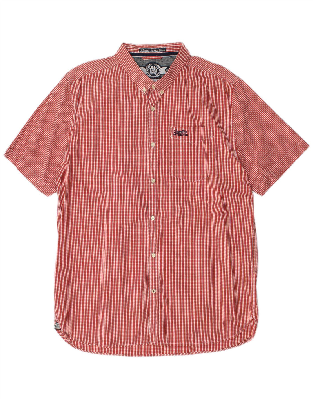 Camisa masculina Superdry de manga curta 2XL algodão vermelho guingão