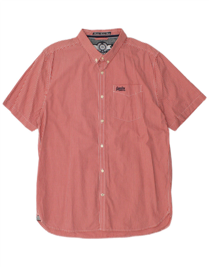 Camisa masculina Superdry de manga curta 2XL algodão vermelho guingão