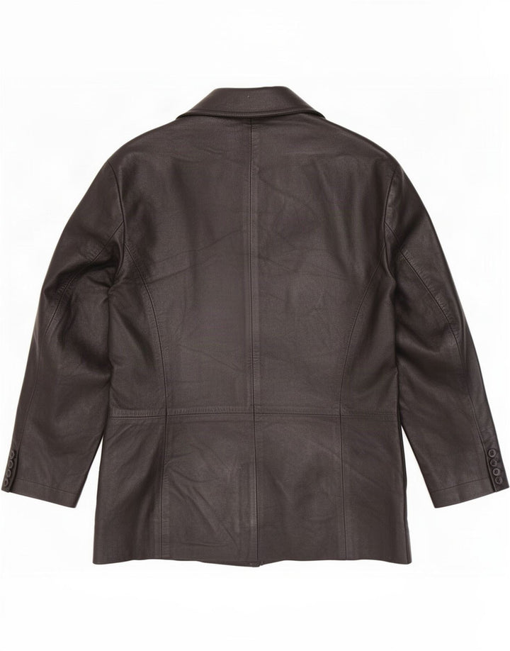 Jaqueta de couro feminina vintage manga 3/4 IT 50 XL preta