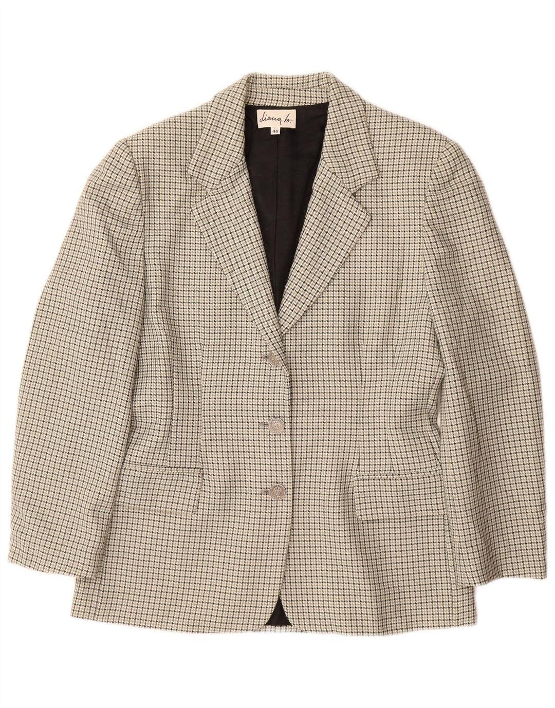 Jaqueta blazer feminina VINTAGE com 3 botões IT 46 grande lã cinza houndstooth