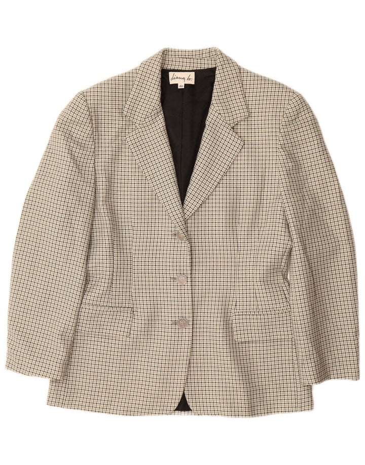 Jaqueta blazer feminina VINTAGE com 3 botões IT 46 grande lã cinza houndstooth