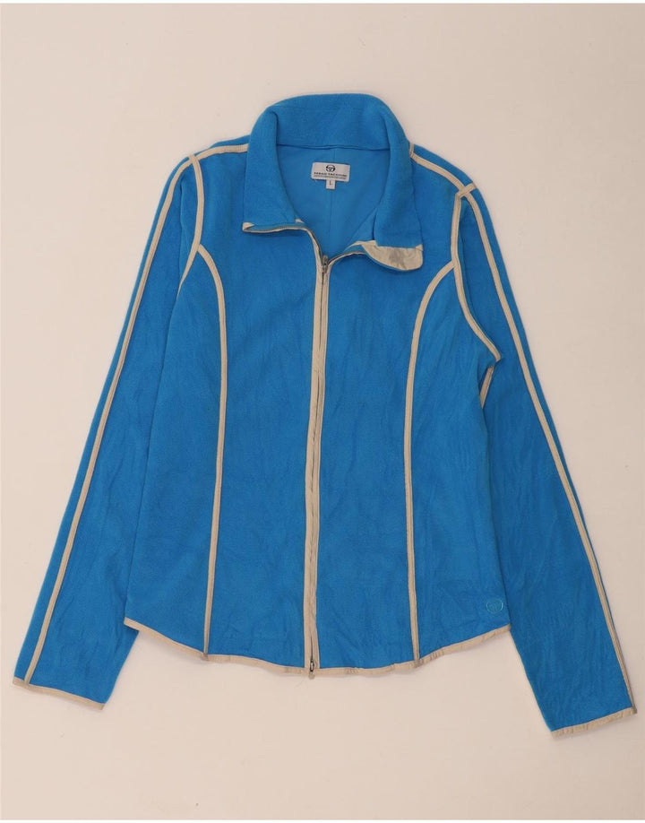 Jaqueta de lã feminina SERGIO TACCHINI UK 14 grande poliéster listrado azul