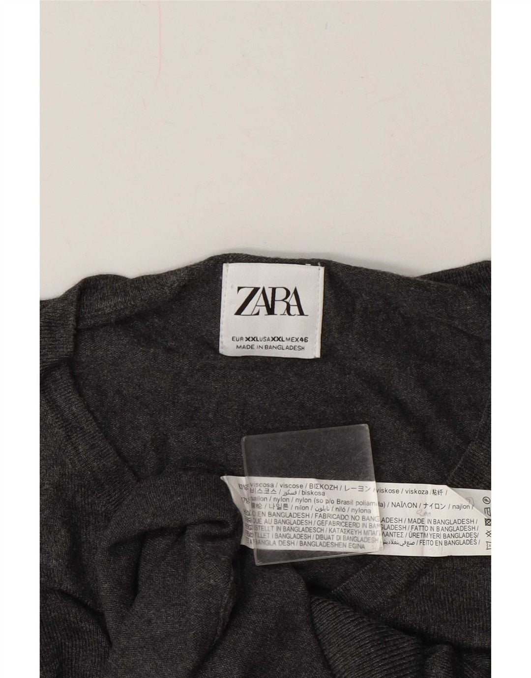 Zara Suéter masculino com decote em V 2XL Viscose cinza