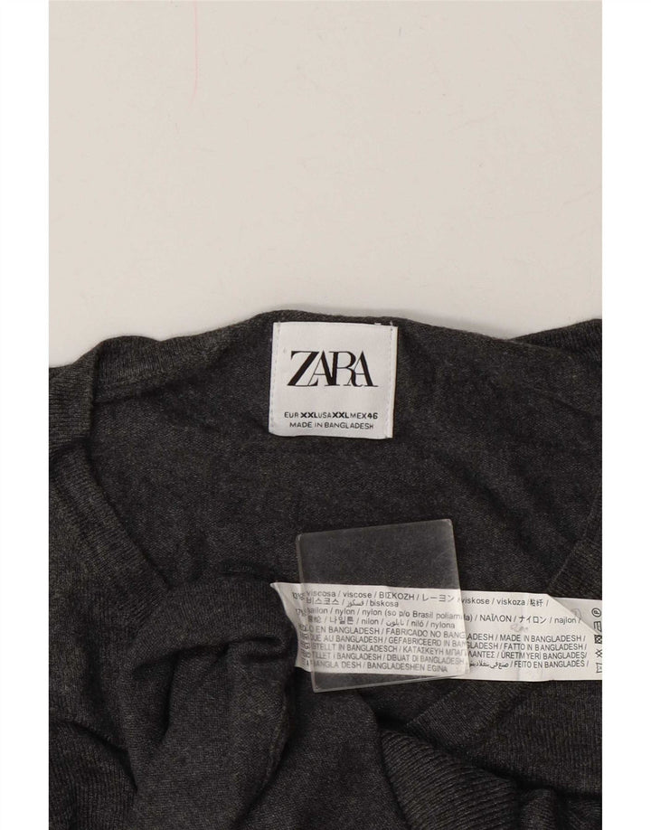 Zara Suéter masculino com decote em V 2XL Viscose cinza