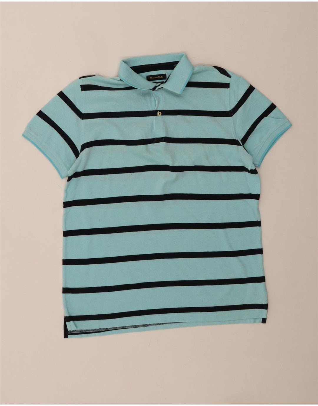 Camisa polo masculina MASSIMO DUTTI grande listrada turquesa de algodão
